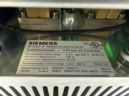 SIEMENS SIVOLT K 6SG6410-2CA75-ZA76 3 PHASE AC CONTROLLER 3AC 220-500V 50-60 HZ