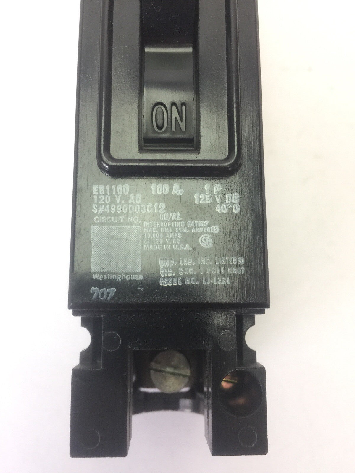 WESTINGHOUSE EB1100 CIRCUIT BREAKER 50AMP 1POLE 120/240VAC 125VDC 4990D03G12