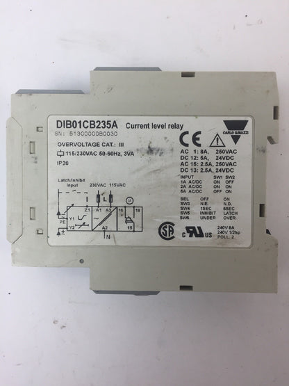 CARLO GAVAZZI DIB01CB235A CURRENT LEVEL RELAY 115/230VAC 50-60HZ