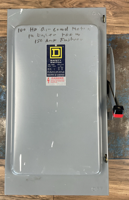 SQUARE D H364 SERIES D2 FUSIBLE SAFETY SWITCH 600VAC 200AMP 3POLE 3PH 150HP