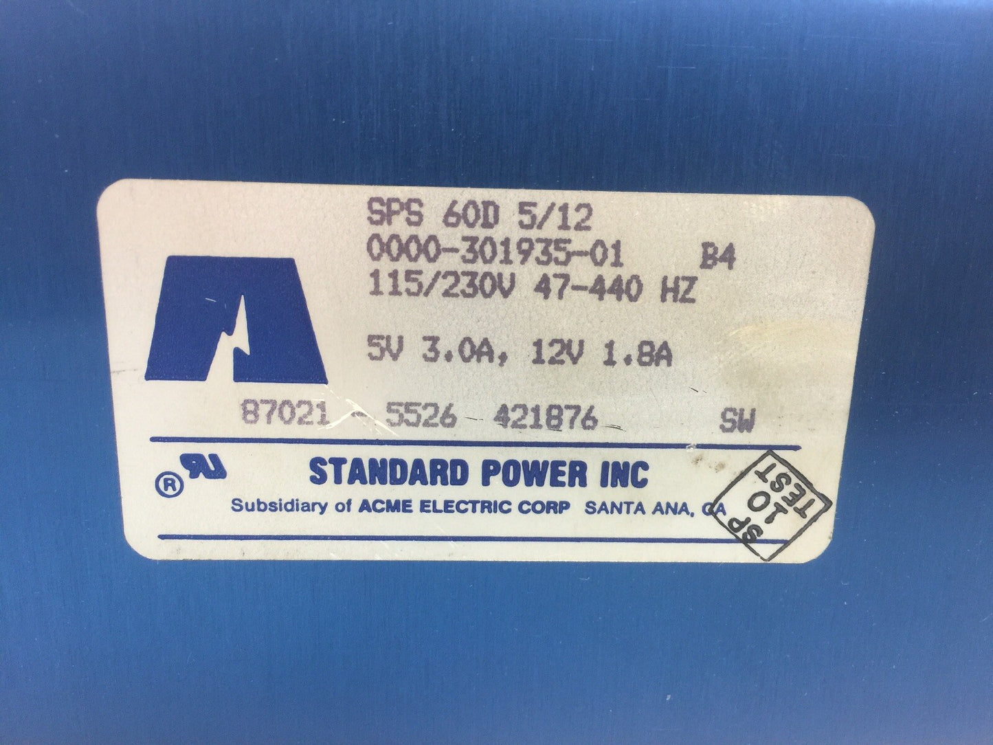 STANDARD POWER SPS 60D 5/12 POWER SUPPLY 115/230V 47-440HZ 5V 3.0A 12V 1.8A