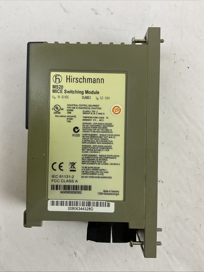 HIRSCHMANN MS20-1600SAAEHH02.0.02 ETHERNET SWITCH MICE SWITCHING MODLULE