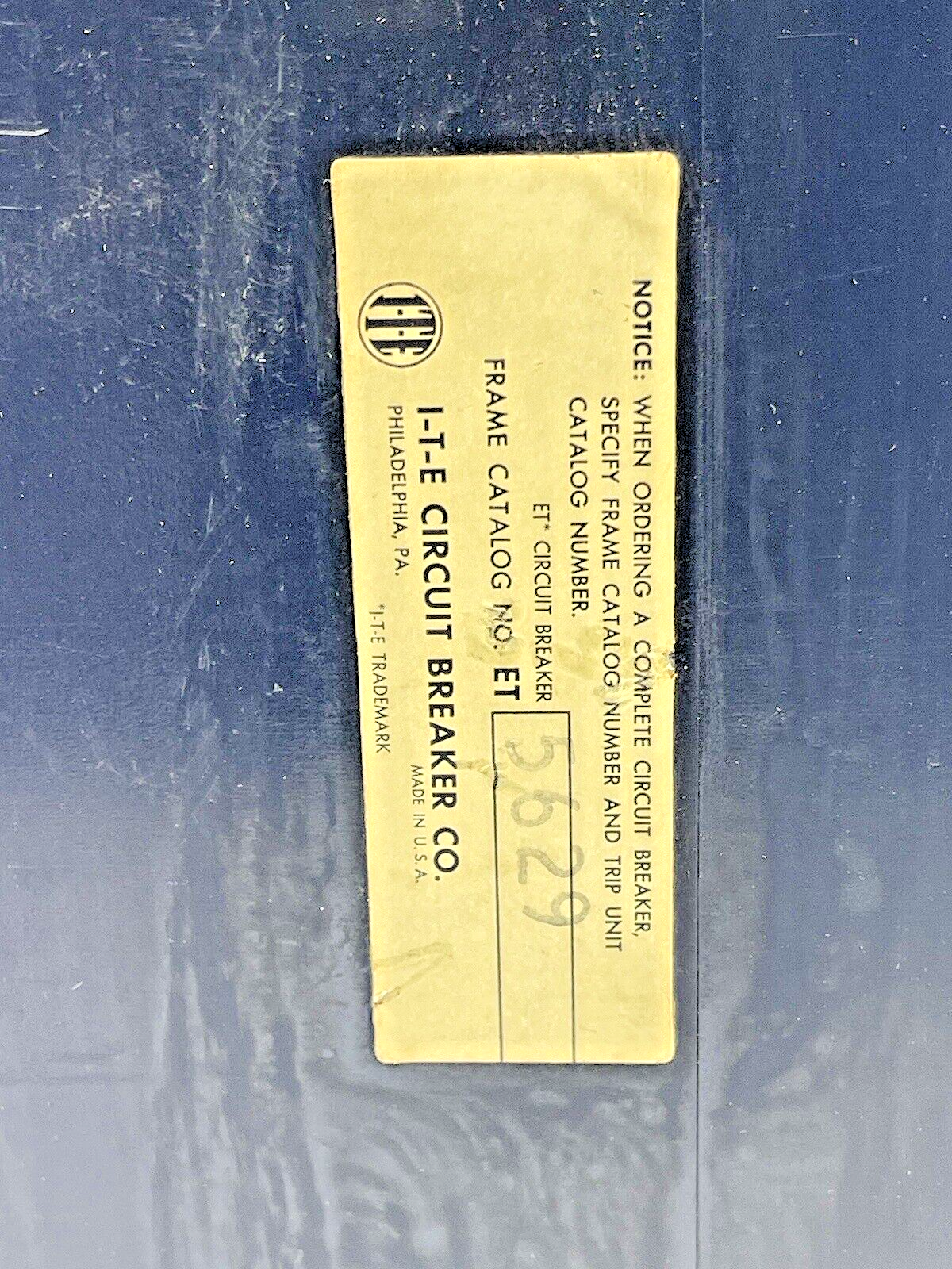 ITE - ET5629 - CIRCUIT BREAKER -TYPE ET, 225 AMP, 3 POLE, 600 VAC, W/ 200 A TRIP