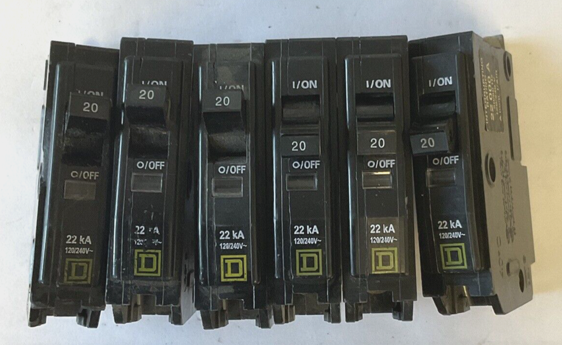 SQUARE D QOB120 CIRCUIT BREAKER  20A 22KA 120/240VAC ***LOTOF6***
