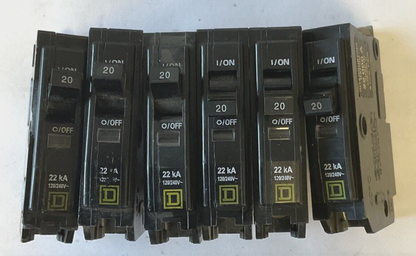 SQUARE D QOB120 CIRCUIT BREAKER  20A 22KA 120/240VAC ***LOTOF6***