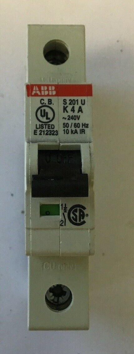 ABB S201U-K4A Circuit Breaker 1 Pole 4A 240VAC 50/60Hz DIN Rail Mount