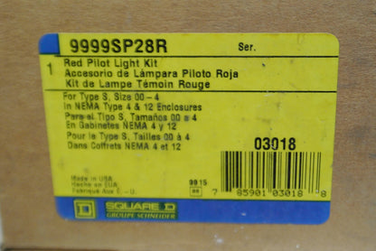 SQUARE D / 9999 SP28R PILOT LIGHT KIT / RED / TYPE S / SIZE 00-4 / NEW SURPLUS