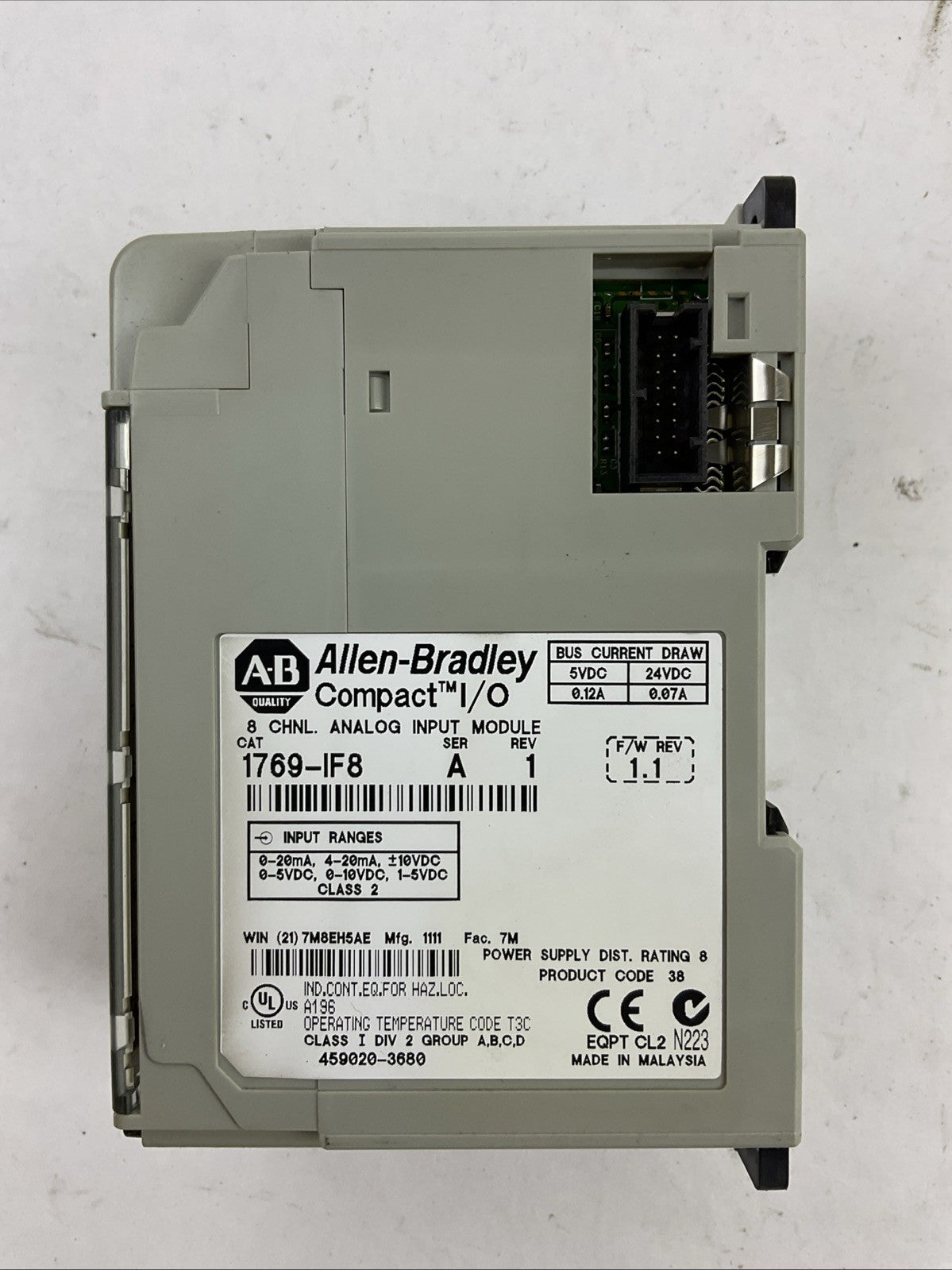 ALLEN BRADLEY 1769-IF8 SER A REV 1 F/W REV 1.1 COMPACT I/O 8 CHNL ANALOG INPUT
