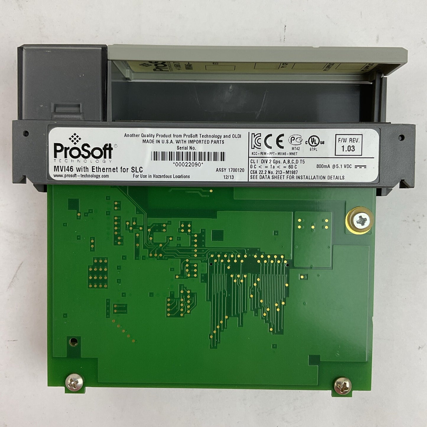 PROSOFT TECHNOLOGY MVI46-DFNT WITH ETHERNET FOR SLC COMMUNICATIONS MODULE