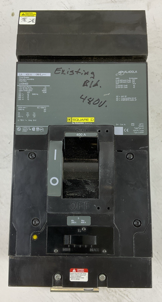 SQUARE D LA36400 CIRCUIT BREAKER 600VAC 250VDC 400A 3POLE