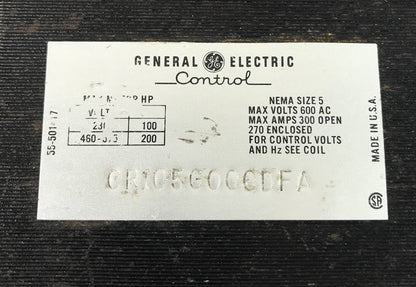 GE CR105G000DFA CONTROL NEMA SIZE 5 MAX VOLTS 600 AC MAX AMPS 300 * USED *