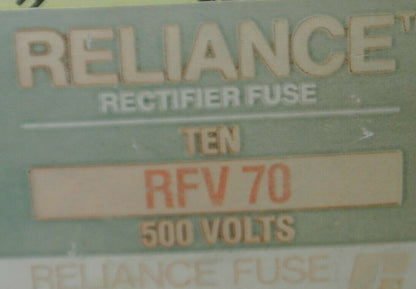 RELIANCE RFV70 RECTIFIER FUSES / 500V / 70A / NEW SURPLUS / EACH