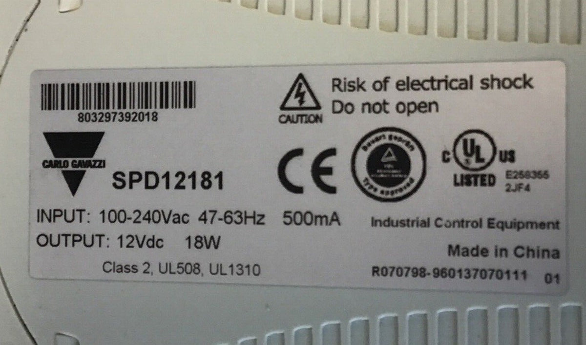 CARLO GAVAZZI SPD12181 POWER SUPPLY 240VAC 47-63HZ 12VDC 18W