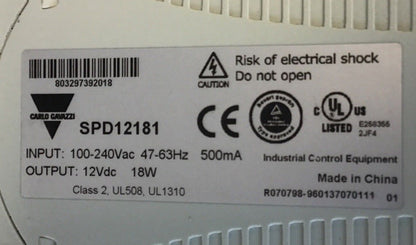 CARLO GAVAZZI SPD12181 POWER SUPPLY 240VAC 47-63HZ 12VDC 18W