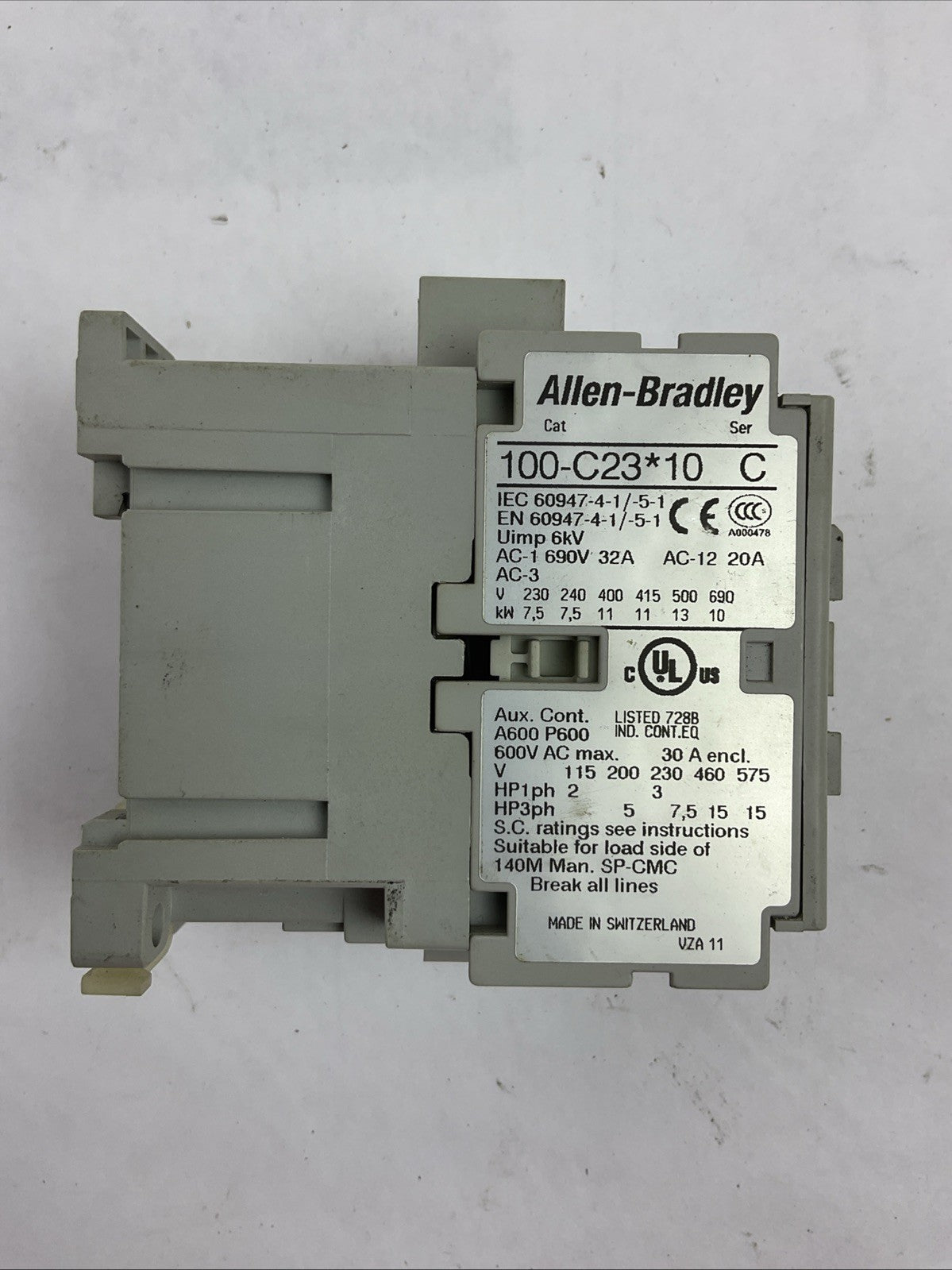ALLEN BRADLEY 100-C23*10 SER C CONTACTOR 600VAC 30A 3PH 15HP COIL 110V 50/60HZ