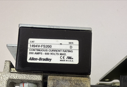 ALLEN BRADLEY 1494V-DS200 SER.B DISCONN SWITCH W/ 1494V-FS200 SER.B W/LPJ125SPI