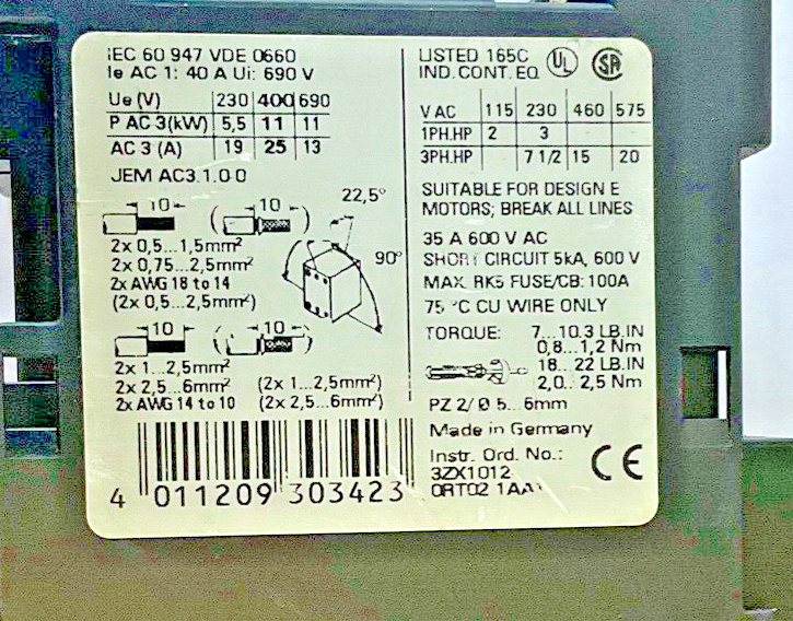 SIEMENS 3ZX1012-0RU11-1AA1 CONTACTOR 24VDC 60A 600V