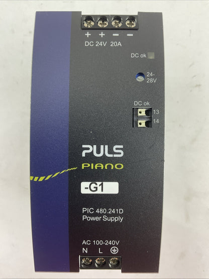 PULS PIC480.241D POWER SUPPLY OUTPUT 24-28VDC INPUT 100-240VAC 5.4-2.4A 50-60HZ