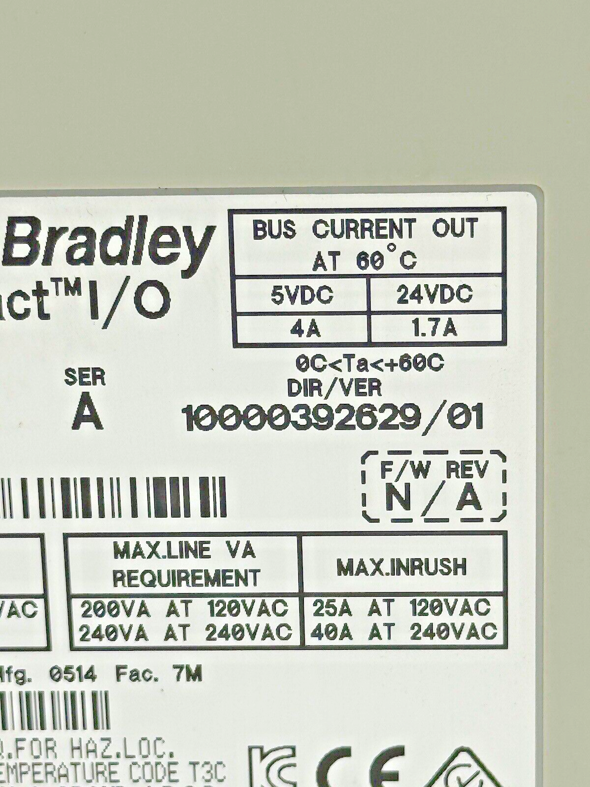 ALLEN BRADLEY 1769-PA4 SER. A F/W REV. N/A DIR/VER 10000392629/01  POWER SUPPLY