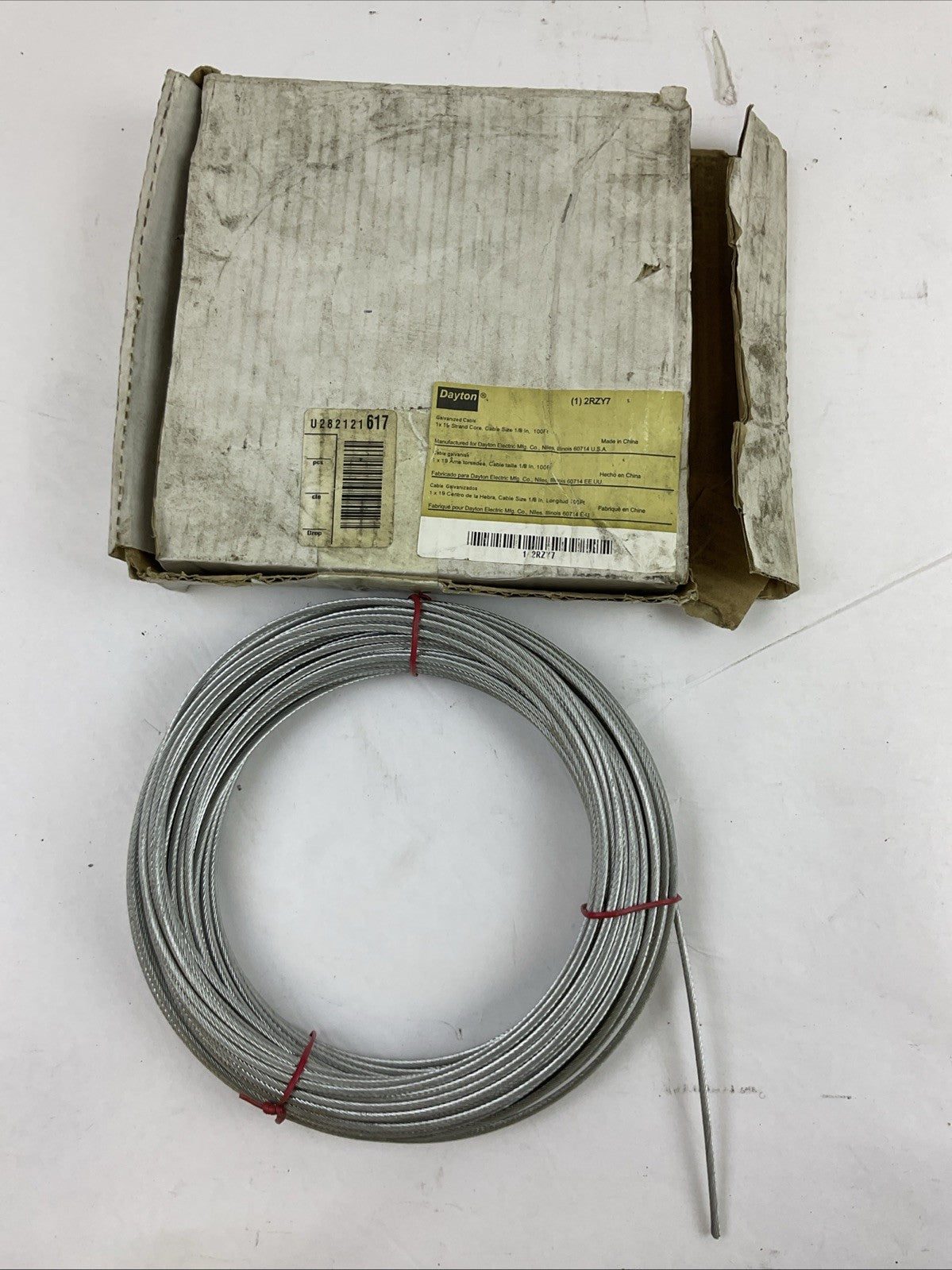 DAYTON 2RZY7 1 X 19 STRAND CORE CABLE SIZE 1/8" GALVANIZED CABLE