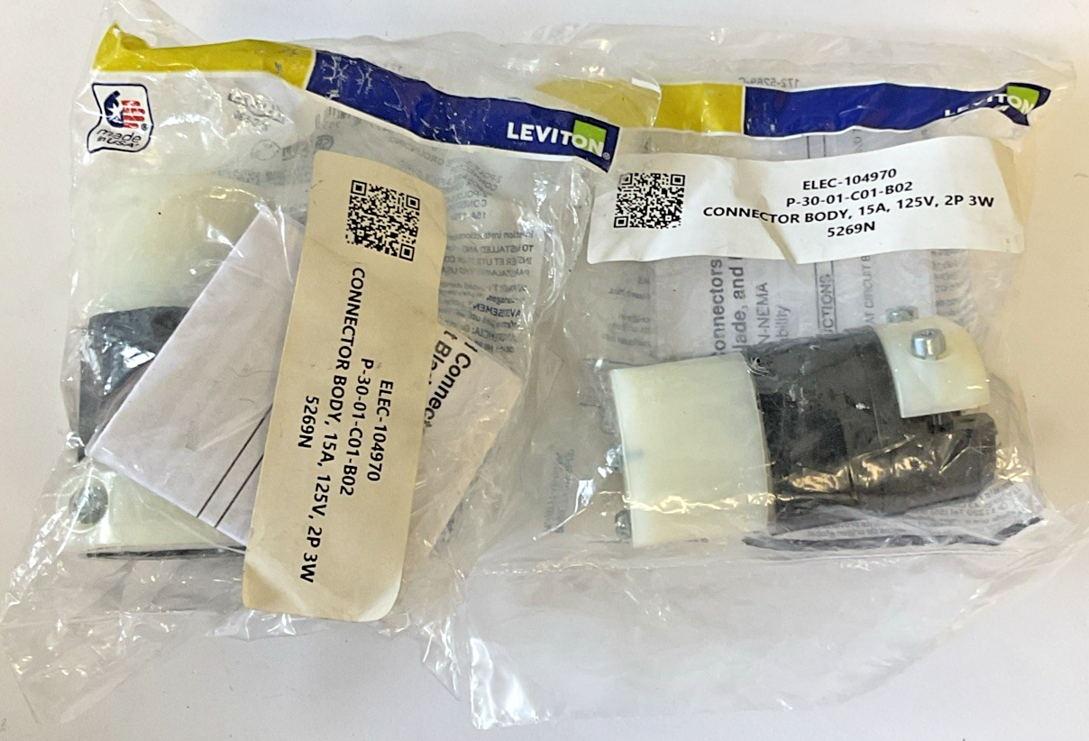 LEVITON 172-5269-C GROUNDED CONNECTOR BODY 15A 125V 2POLE 3WIRE ***LOTOF2***
