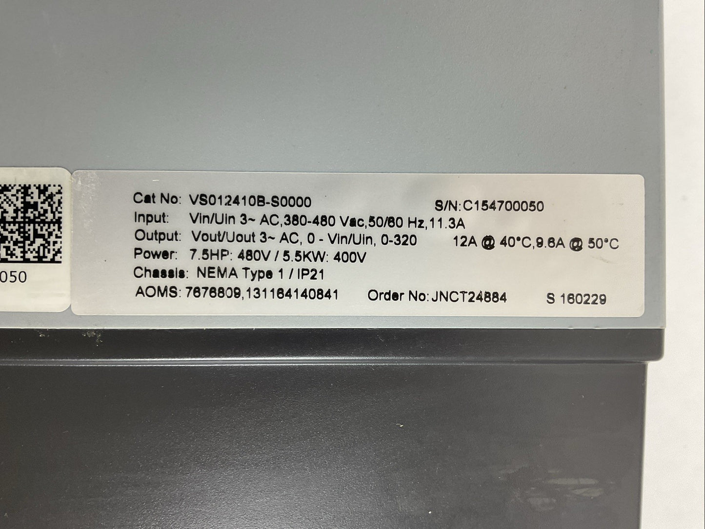 JOHNSON CONTROLS VS012410B-S0000 VARIABLE SPEED DRIVE POWER 7.5HP 480VAC