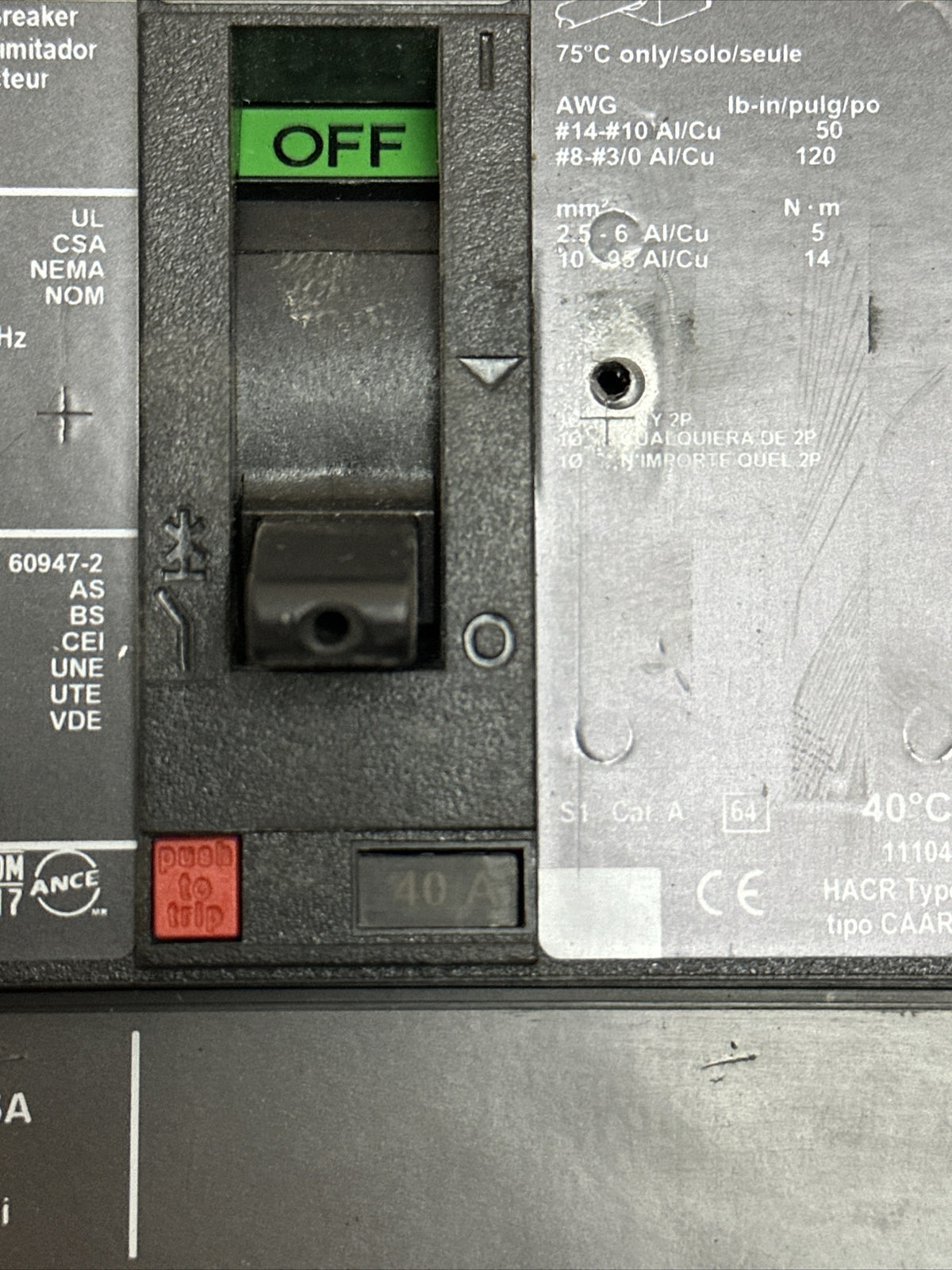 SQUARE D HJA36040YP POWER PACT CIRCUIT BREAKER 40A 600VAC 250VDC 3POLE