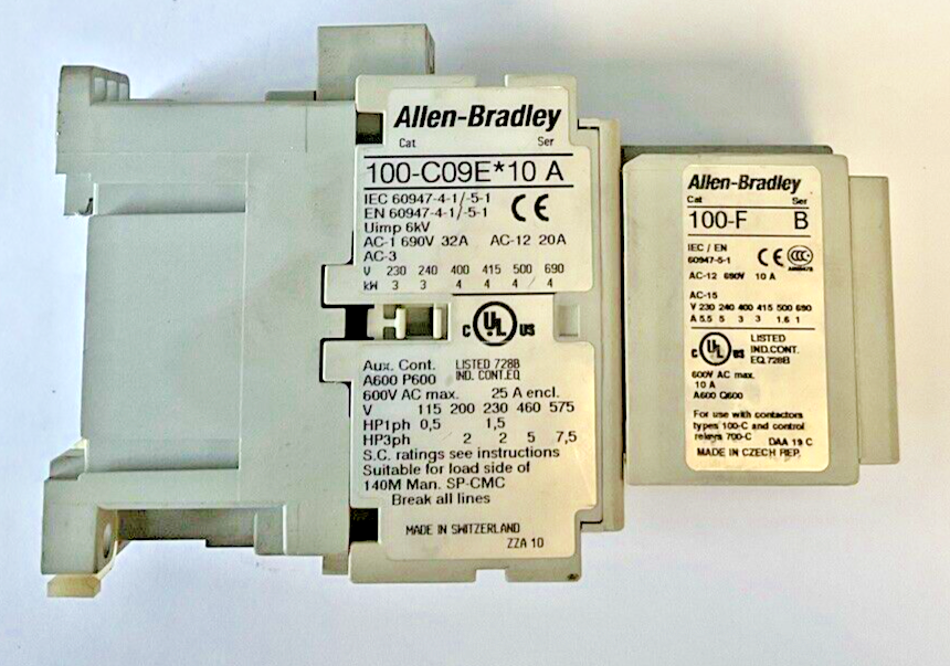 ALLEN BRADLEY 100-C09E*10 SER.A CONTACTOR W/ 100-F  AUX CONTACT
