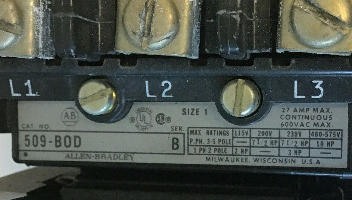 ALLEN BRADLEY 509-BOD STARTER SIZE 1 SER.B W/CB236 COIL W30 HEATER
