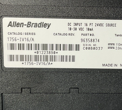 ALLEN BRADLEY 1756-IV16/A DC INPUT 24VDC SOURCE