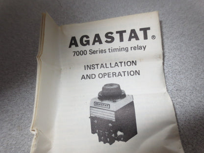 AGASTAT / TE CONNECTIVITY 7022SA ELECTROPNEUMATIC TIMING RELAY .1 to 1 SECOND