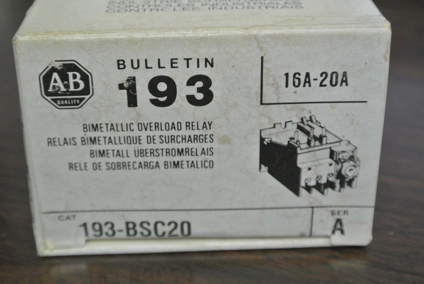 ALLEN-BRADLEY 193-BSC20 BIMETALLIC OVERLOAD RELAY 16A-20A - NEW SURPLUS