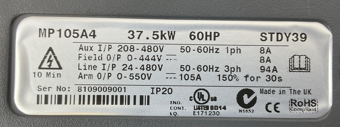 EMERSON MP105A4 DC DRIVE 37.5kW 60HP STDY39