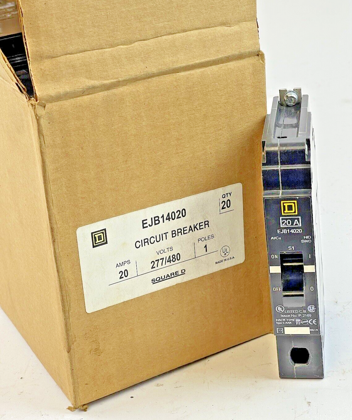 SQUARE D *BOX OF 20* - EJB14020 - CIRCUIT BREAKER - 20A/1 POLE/277 VAC - NEW