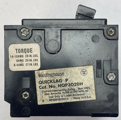 WESTINGHOUSE HQP3020H CIRCUIT BREAKER 20AMP 240VAC 3P