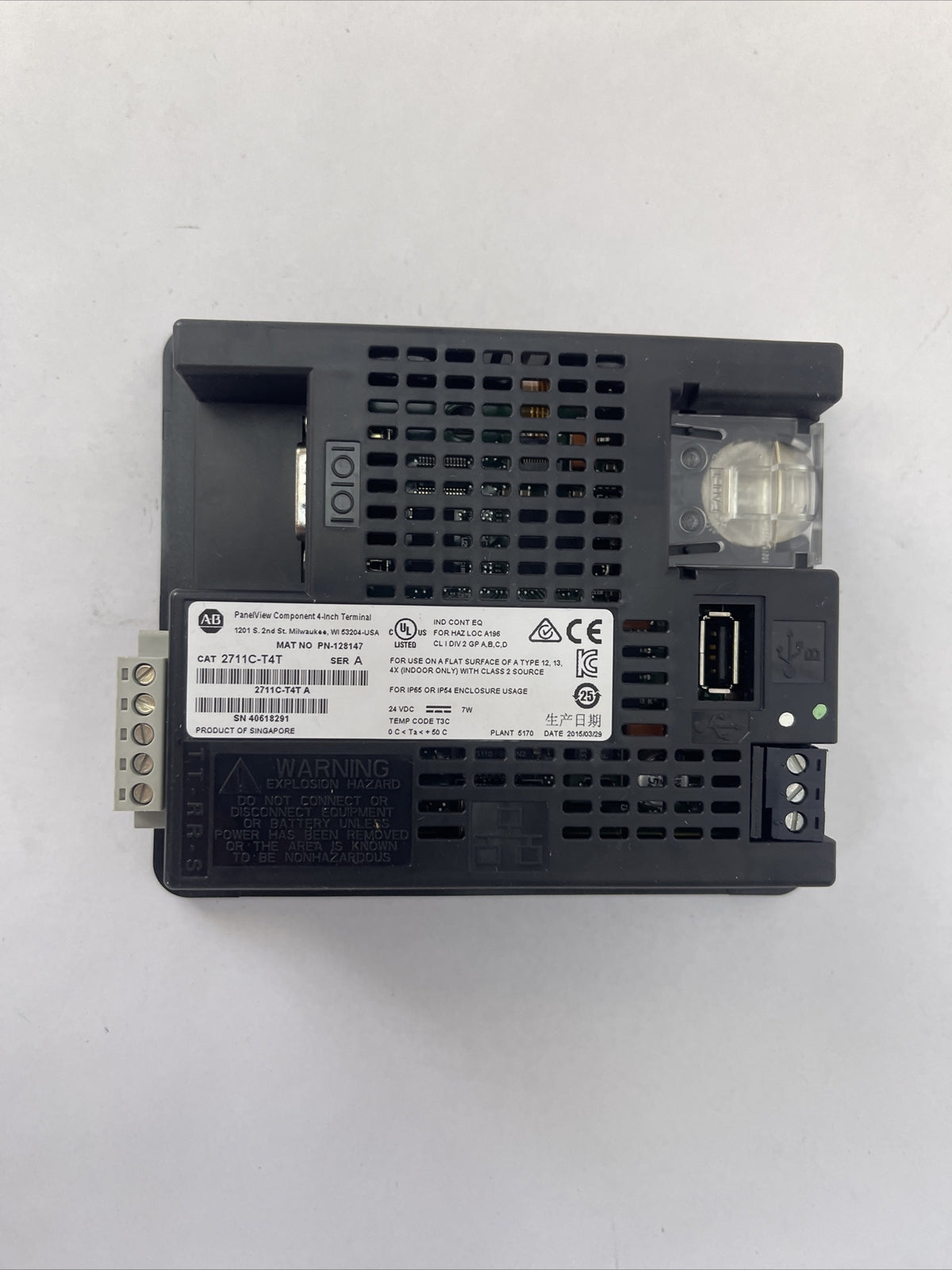 ALLEN BRADLEY 2711C-T4T PANELVIEW C400 COMPONENT 4 INCH TERMINAL SER A 24VDC