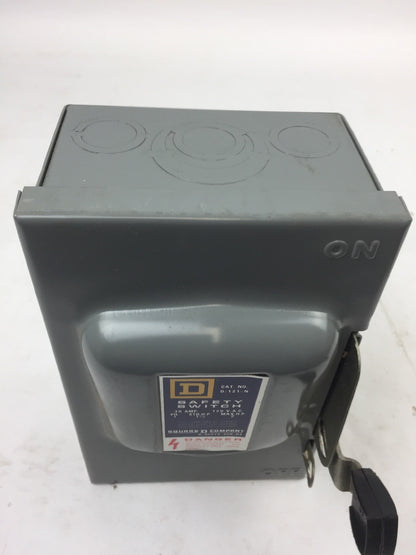 SQUARE D D-121-N SAFETY SWITCH 30 AMP 120 V.A.C. PH 1 STD H.P. 1 1/2 MAX H.P. 2