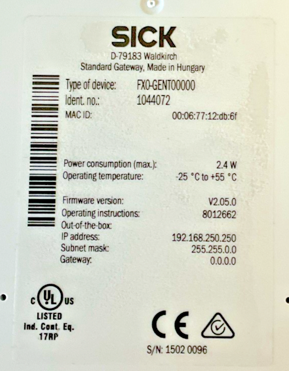 SICK FX0-GENT00000 SAFETY CONTROLLER  2.4W FW:V2.05.0