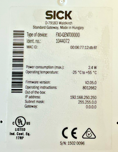 SICK FX0-GENT00000 SAFETY CONTROLLER  2.4W FW:V2.05.0
