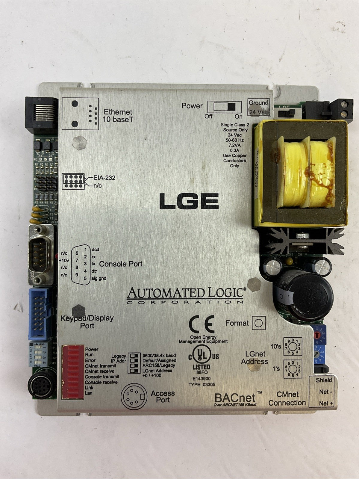 AUTOMATED LOGIC LGE ETHERNET ROUTER MODULE LGE935027M 24VAC 50-60HZ 7.2VA 0.3A