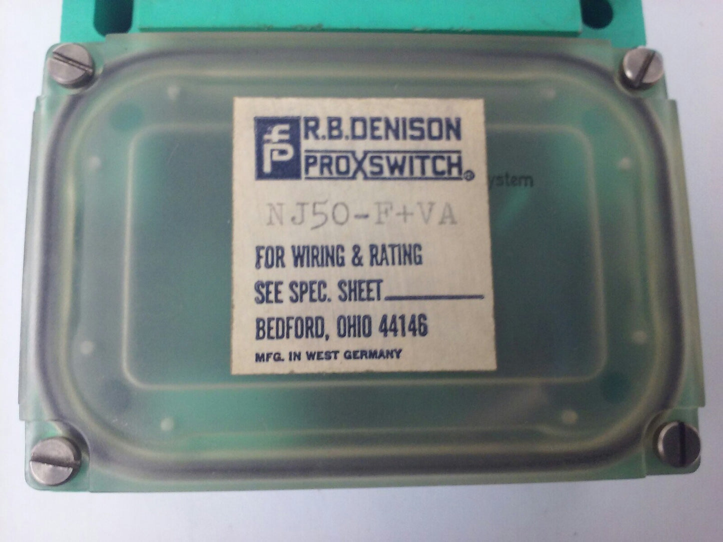 R.B.DENISON NJ50-F+VA, PROXIMITY LIMIT SWITCH, 250V, BUL. 900, NEW SURPLUS, NJ50