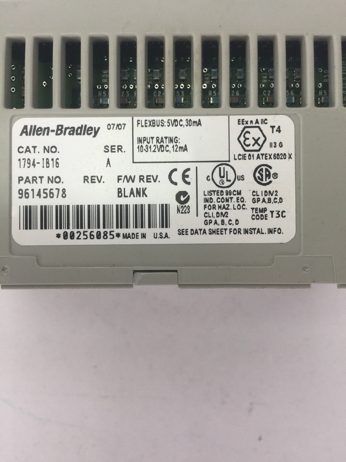 ALLEN BRADLEY 1794-IB16 24VDC SINK INPUT MODULE SER A F/W REV BLANK