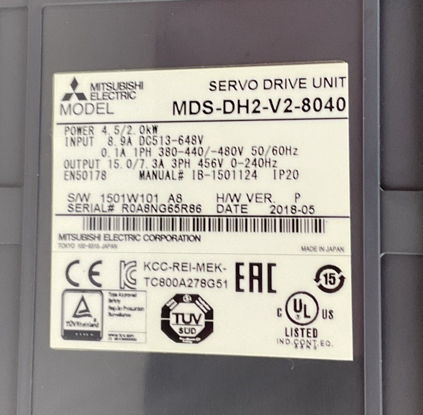 MITSUBISHI MDS-DH2-V2-8040 SERVO DRIVE 2.0KW 648V 8.9A H/WVER.P 240HZ
