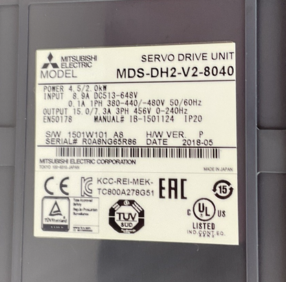 MITSUBISHI MDS-DH2-V2-8040 SERVO DRIVE 2.0KW 648V 8.9A H/WVER.P 240HZ