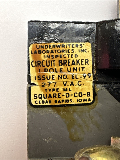 SQUARE D 992920 CIRCUIT BREAKER 277VAC 20AMP 1POLE TYPE ML