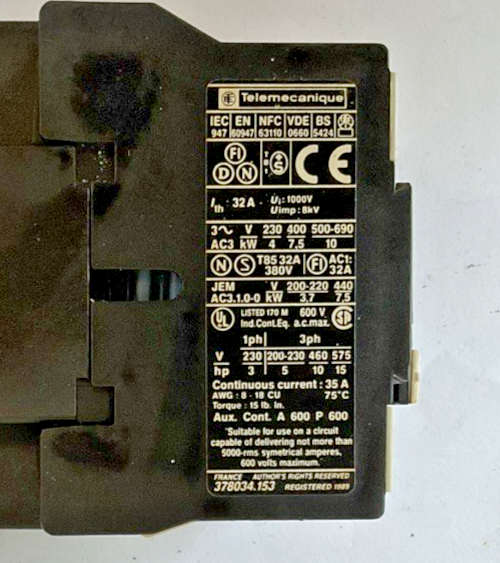 TELEMECANIQUE LP1 D18 10 CONTACTOR 32A 24VDC