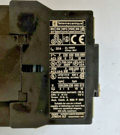 TELEMECANIQUE LP1 D18 10 CONTACTOR 32A 24VDC