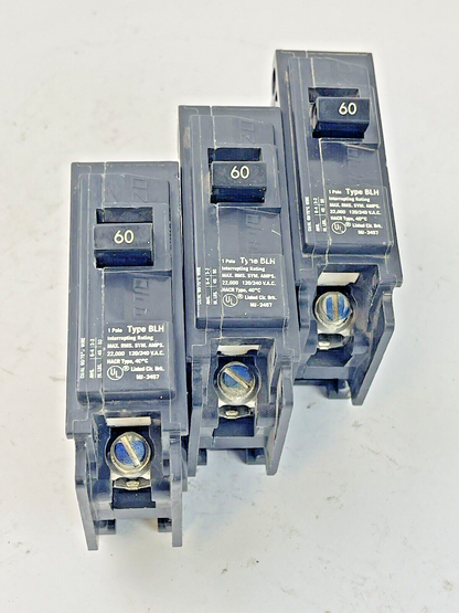 ITE *LOT OF 3* - B160H - CIRCUIT BREAKERS - 1 POLE, 60A, 240 VAC, 60Hz TYPE BLH