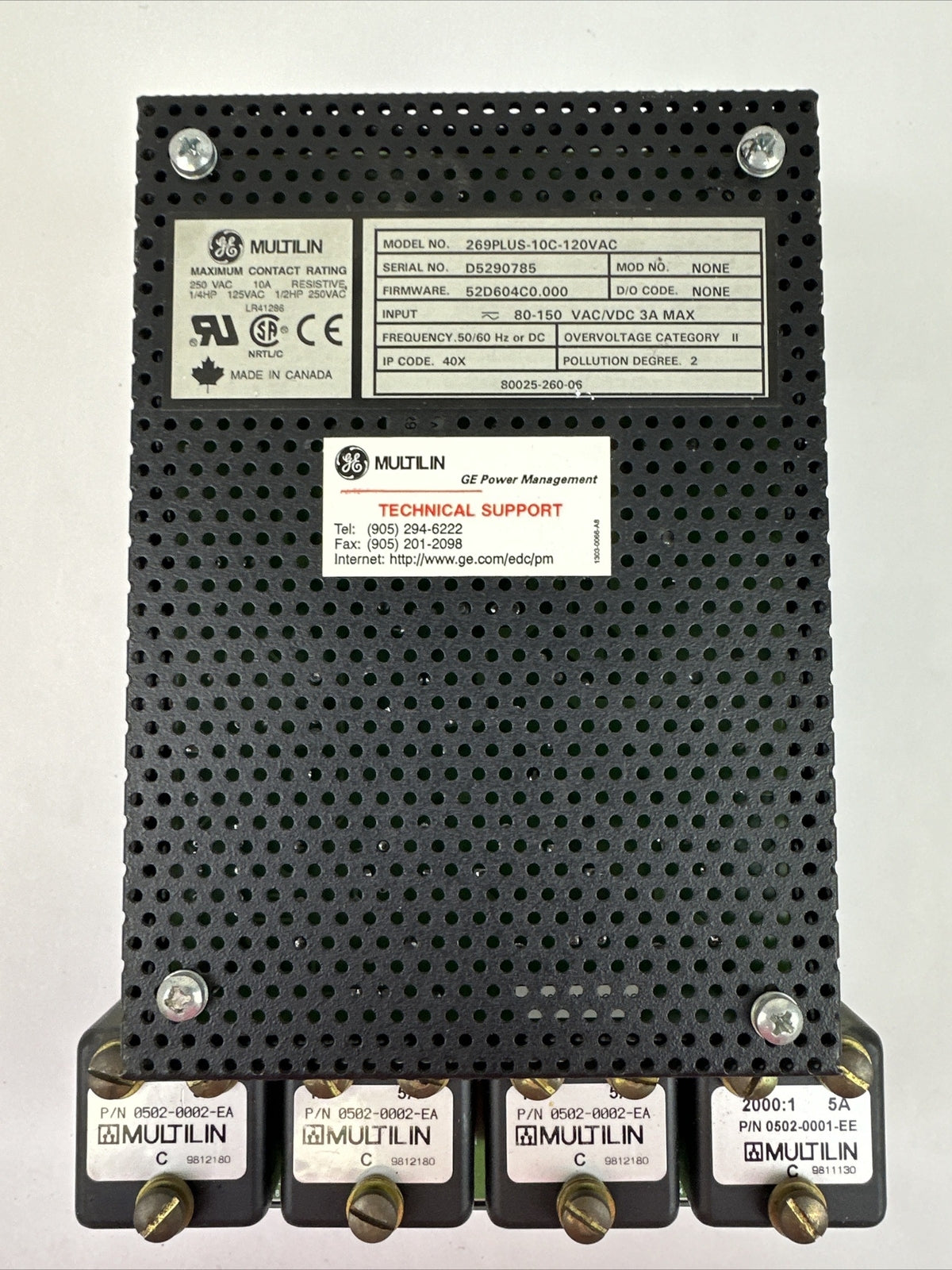 GE MULTILIN 269PLUS-10C-120VAC MOTOR MANAGEMENT RELAY FW 52D604C0.000 80-150V 3A