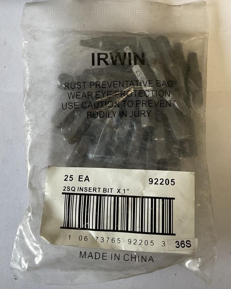 IRWIN 2SQ INSERT BIT x 1" BAG OF 25EA.  ****LOTOF3***